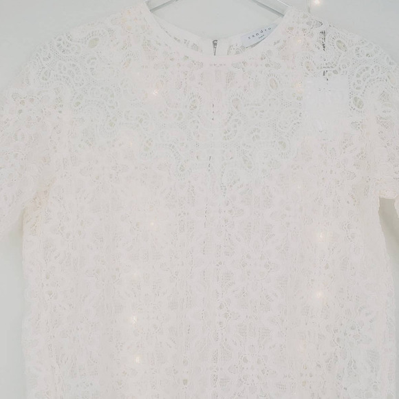 Sandro Paris Alycia Guipure Lace Scalloped Victorian Blouse Nude White NWT Small - Picture 3 of 14